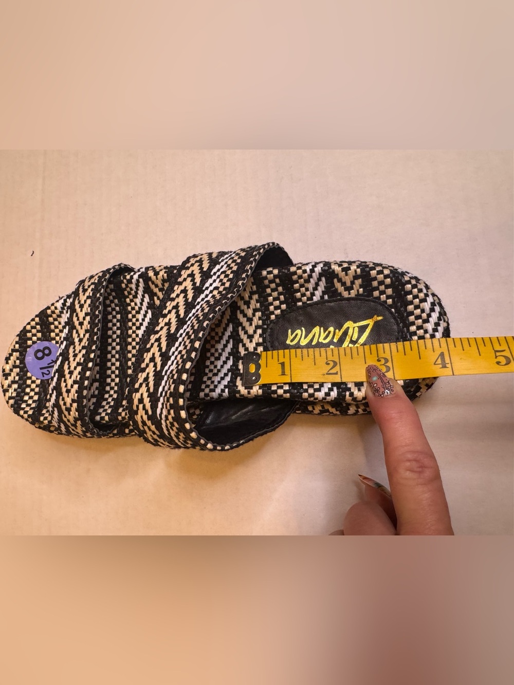 Liliana Black & Cream Patterned Woven Platform Sandals - Picture 8 of 8